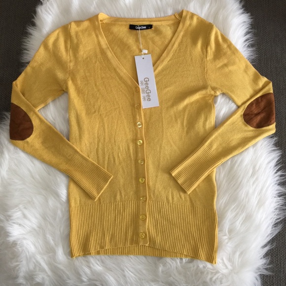 GeeGee Sweaters - SALE✨ NWT GeeGee Mustard Cardigan w/ Elbow Patches